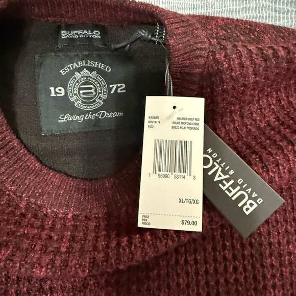 Buffalo David Britton Sweater Men's XL Red/Burgundy Crew Neck Minimalist Y2K - Picture 7 of 8